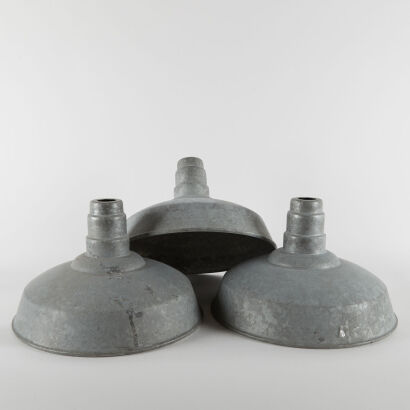 A Set Of Three Industrial Galvanised Light Shades Ex USA