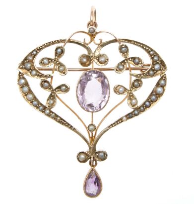 Edwardian Amethyst and Seed Pearl Brooch