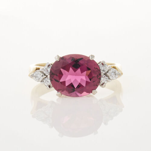 18ct Yellow/White Gold, 4.60ct Pink Topaz and Diamond Ring