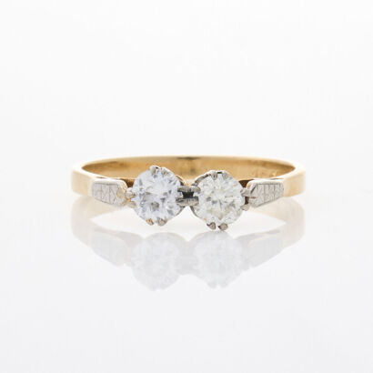 18ct Yellow Gold, Two Stone Vintage Diamond Ring