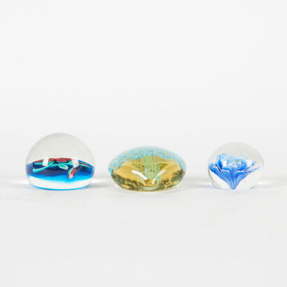 A Trio Of Art Glass Paper Weights