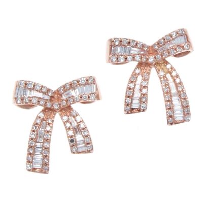 14ct Rose Gold and Diamond Bow Earrings