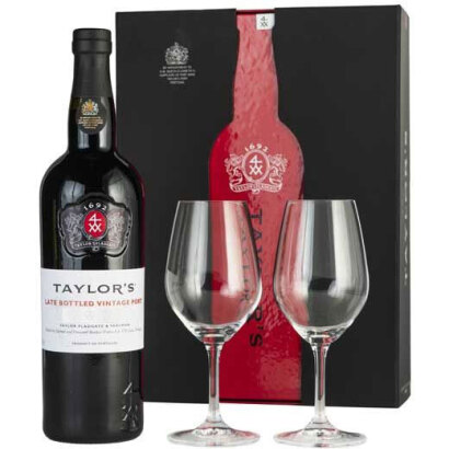 (1) 2017 Taylor Fladgate Late Bottled Vintage Port with Glasses Portugal, 20% ABV