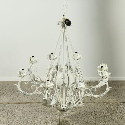 A White Wrought Iron French Chandelier