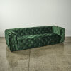 A Three Seater Green Velour Button Back Couch - 2