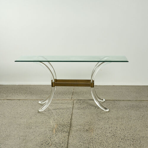 A Brass And lucite Glass Topped Console Table Circa 1970