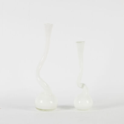 A Pair Of Hand Blown Twisted Glass Vases