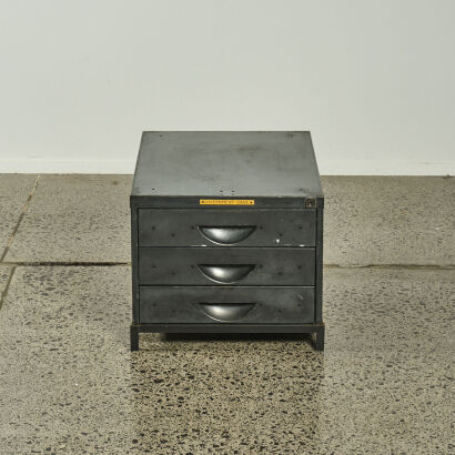 A Vintage 3-Drawer Filing Cabinet/Coffee Table on stand