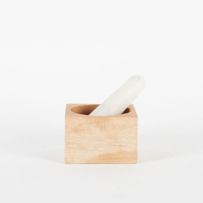 A Wooden and Marble Mortar And Pestle