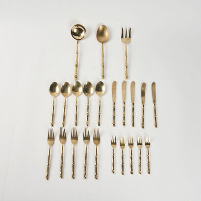 A Nickel Bronze Faux Bamboo Cutlery 23 Pieces