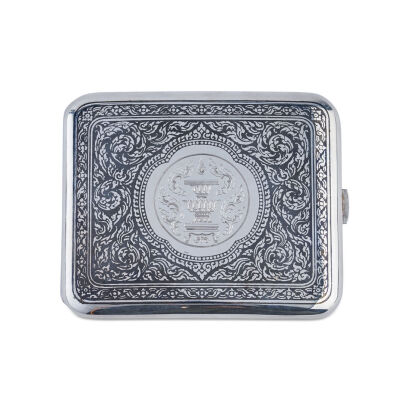 A Presentation Thai Silver Shaped Cigarette Case with Ornate Niello Floral Engraved Cover