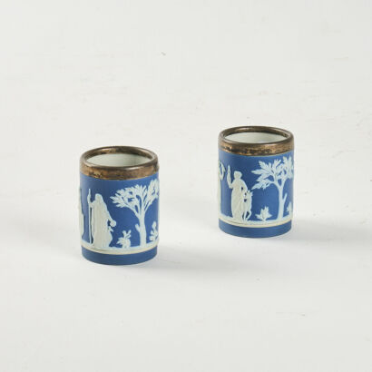 A Pair Of Wedgewood Jasperware Colbalt Blue Cups