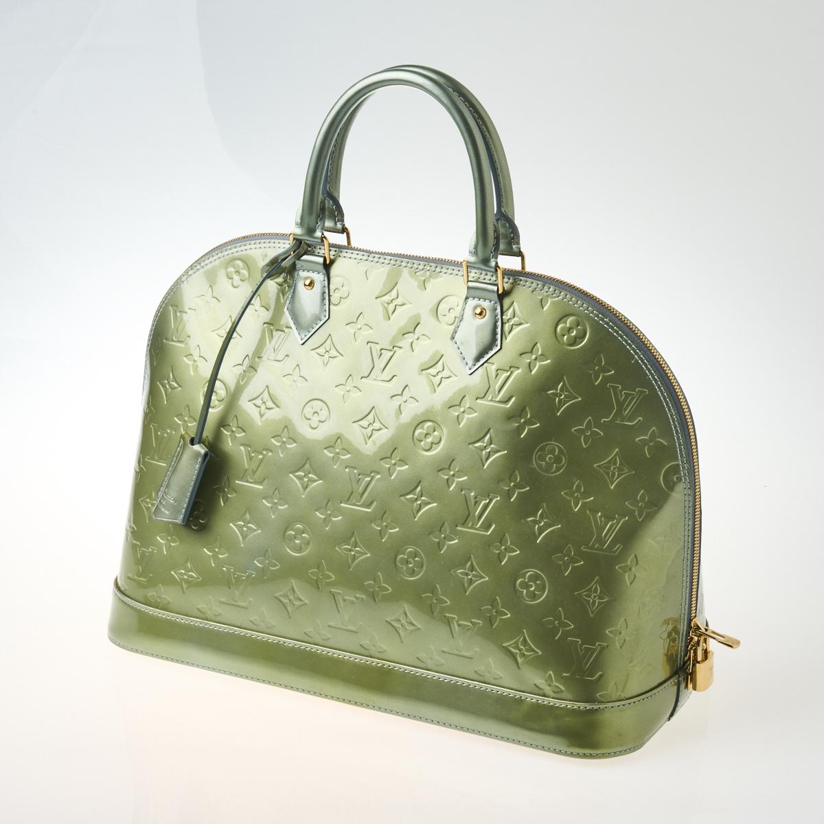 Louis Vuitton Alma GM Monogram Vernis Leather Satchel Bag Green