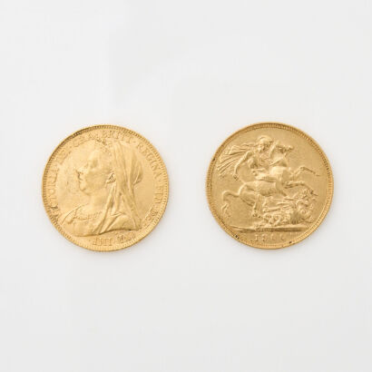 2 x Full Sovereign Coins, circa 1900