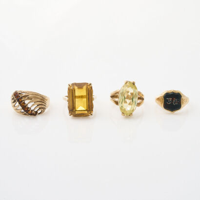 A Collection of 4x 9ct Yellow Gold Rings