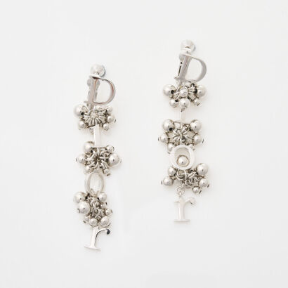 Silver Tone, Christian Dior Drop Earrings