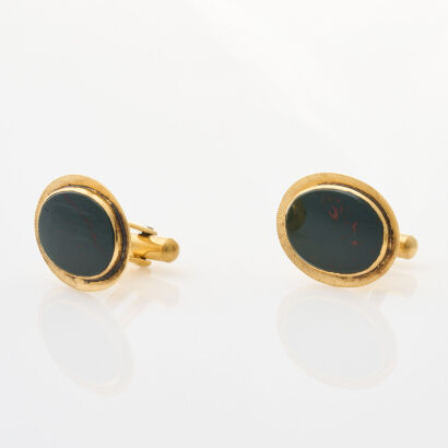 18ct Yellow Gold, Vintage, Bloodstone Cufflinks.