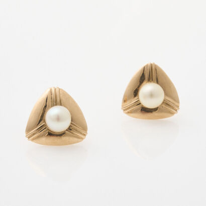 9ct Yellow Gold, Vintage, 5.8mm Pearl Stud Earrings