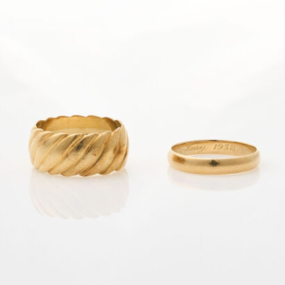 Two 18ct Yellow Gold Wide Rings