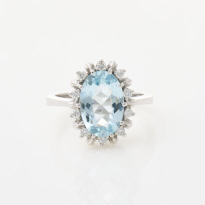 18ct White Gold, 2.25ct Aquamarine and Diamond Ring