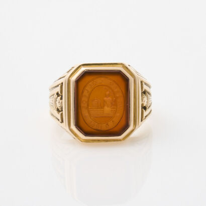 10ct Yellow Gold, Engraved Carnelian Signet Ring