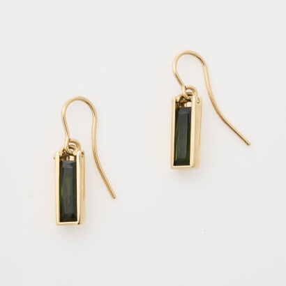 9ct Yellow Gold, Green Tourmaline French Hook Earrings