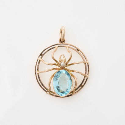 9ct Rose Gold, 23mm Circular, Spider Pendant.