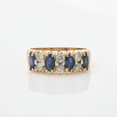 9ct Yellow Gold, Vintage, Sapphire and Clear Stones Ring