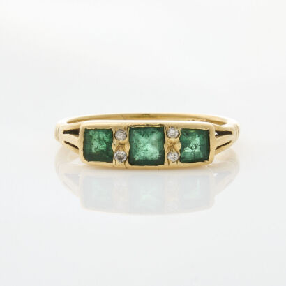 18ct Yellow Gold, .70ct Emerald and Diamond Ring