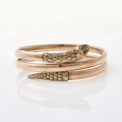 Sterling Silver with 9ct Rose Gold Plated, Snake Bangle.