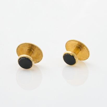 Gold Plated Small Cufflinks with Round Stone Inlay