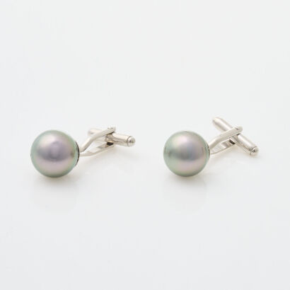 18ct White Gold, 11.60mm Tahitian Pearl Cuff Links