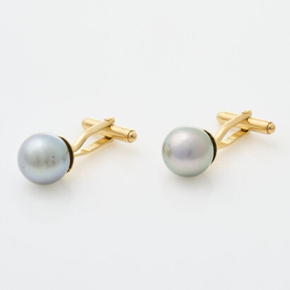 18ct Yellow Gold, 10.70mm Tahitian Pearl Cuff Links