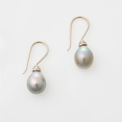 18ct White Gold, Tahitian Pearl Drop Earrings