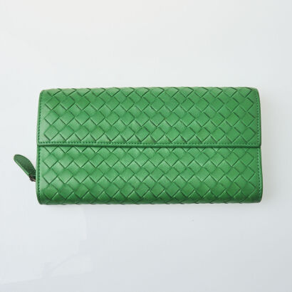 Bottega Veneta Green Intrecciato Leather Wallet with Box