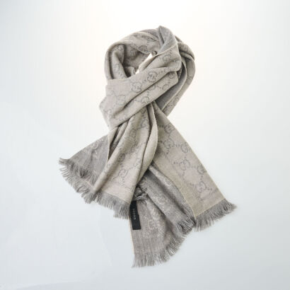 Gucci Grey GG 100% Wool Scarf