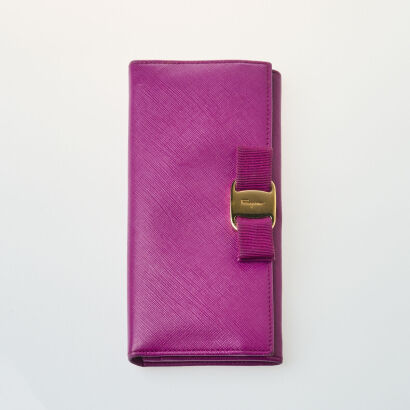 Salvatore Ferragamo Purple Gancini Wallet with Box