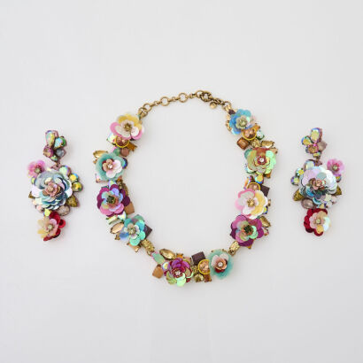 J. Crew Blooming Sequin Paillette Necklace & Earring Set