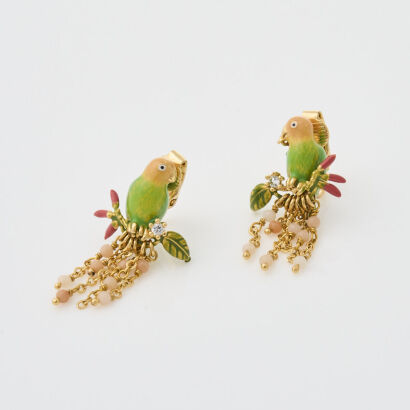 Les Néréides Enamel Parrot Clip-on Earrings