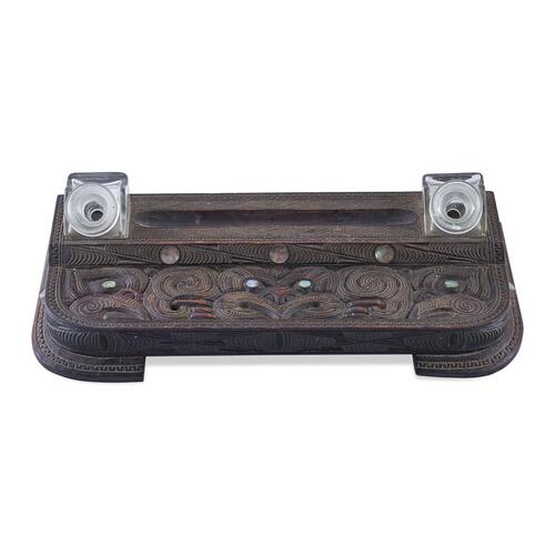 A Folk Art Maori Carved Ink Stand