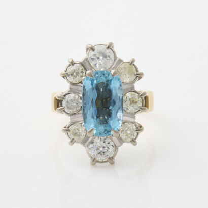 18ct Yellow Gold, 2.20ct Aquamarine and Diamond Ring