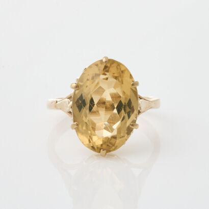 9ct Yellow Gold, Vintage, 8.00ct Citrine Solitaire Ring