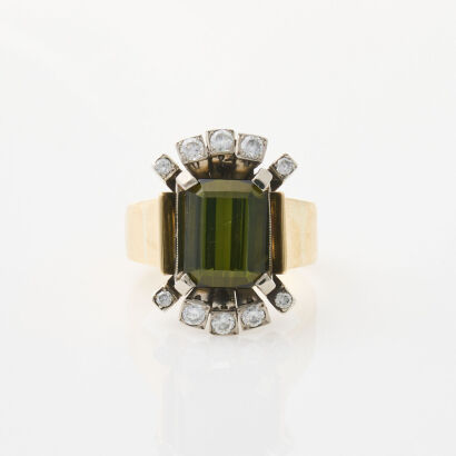 18ct Yellow Gold Vintage, 3.60ct Tourmaline and Diamond Ring