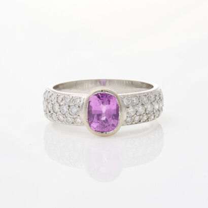 Platinum, 1.31ct Pink Sapphire and 1.00ct Total Diamond Ring