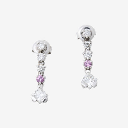 18ct White Gold, 2.20ct Diamond and Pink Sapphire Earrings