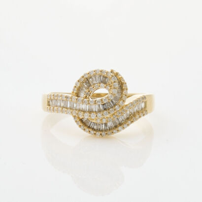 10ct Yellow Gold, Swirled Design Diamond Dress Ring of 1.01ct Total