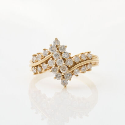 14ct Yellow Gold, Fancy Shaped Diamond Dress Ring of .88ct Total