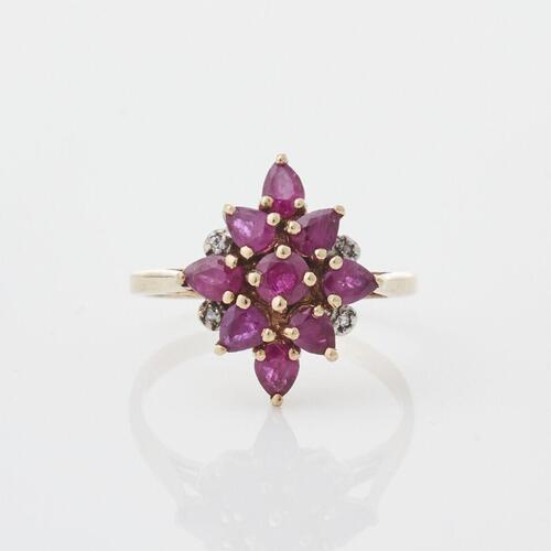 9ct Yellow Gold, Vintage, 1.00ct Ruby and Diamond Cluster Ring