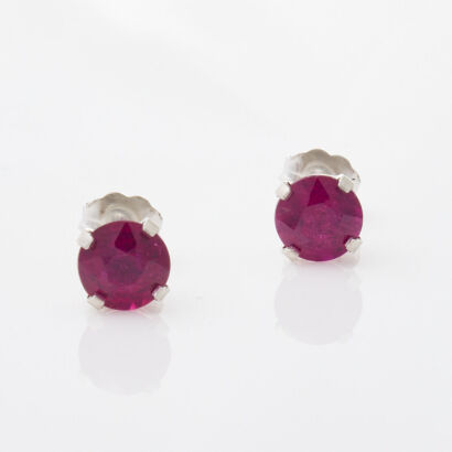 14ct White Gold, Claw set. Ruby Stud Earrings.