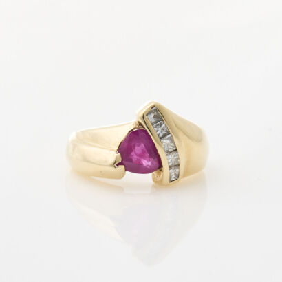 14ct Yellow Gold, .70ct Ruby and Damond Ring